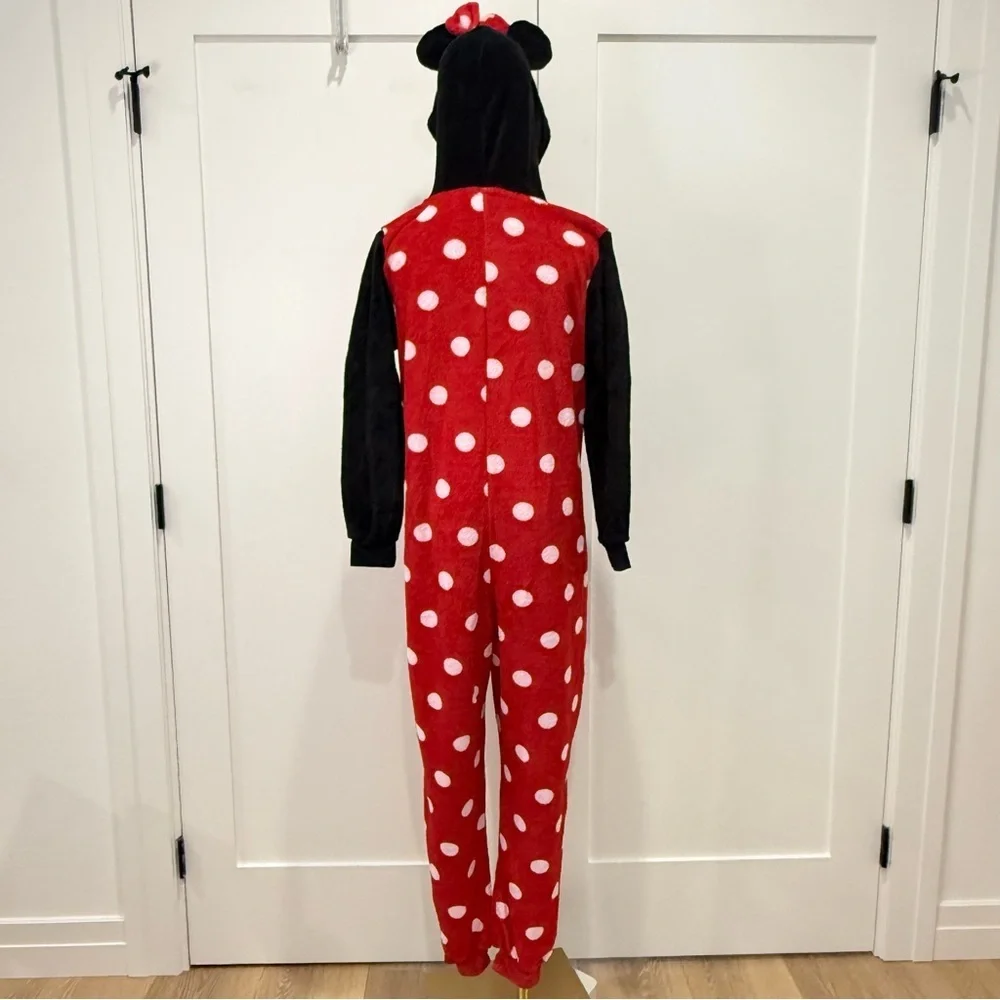 Disney Minnie Mouse Women’s Onesie Pajamas Medium Jumpsuit Red Polka Dot Costume - Picture 3 of 11
